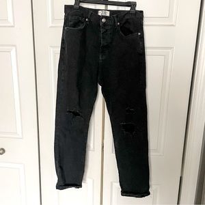 Free People / We the Free Black Straight-leg Distressed Jeans 28